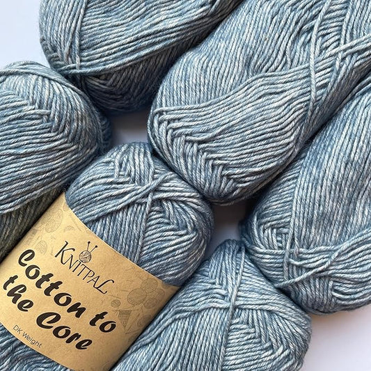 Cotton to The Core Cotton Yarn for Crocheting, 6-Pack (852 Yds / 300G), Free Patterns, Beginners Friendly - Soft Baby Yarn for Knitting - 3 DK Light Worsted Weight - Ocean Blue