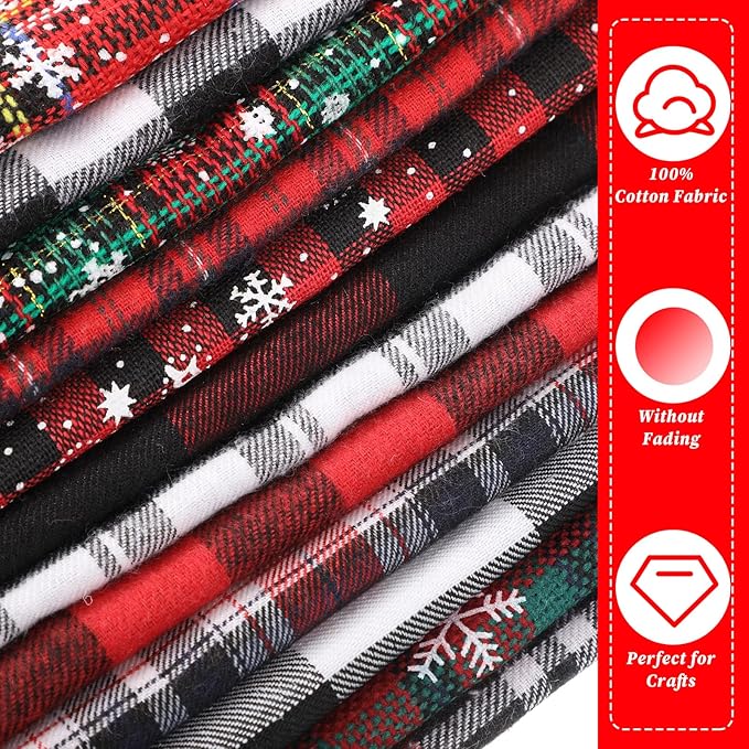 Tatuo 12 Pieces Christmas Fat Fabric Bundles Buffalo Plaid Fat Quarters Cotton Fabric Square Bundles 19.5 x 15.7 Inch Charm Yarn-Dyed Checked Quilting for DIY Crafting Sewing(Sweet Style)