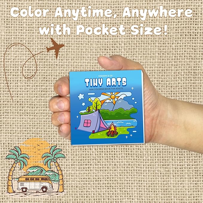 Chason & Co Mini Coloring Book Adult Bulk - Small Coloring Books for Adults | 180GSM Textured Art Paper — Pro Art Experience Made Effortless | Bold and Easy Art | 50 Pages x 3 Pack Travel Size