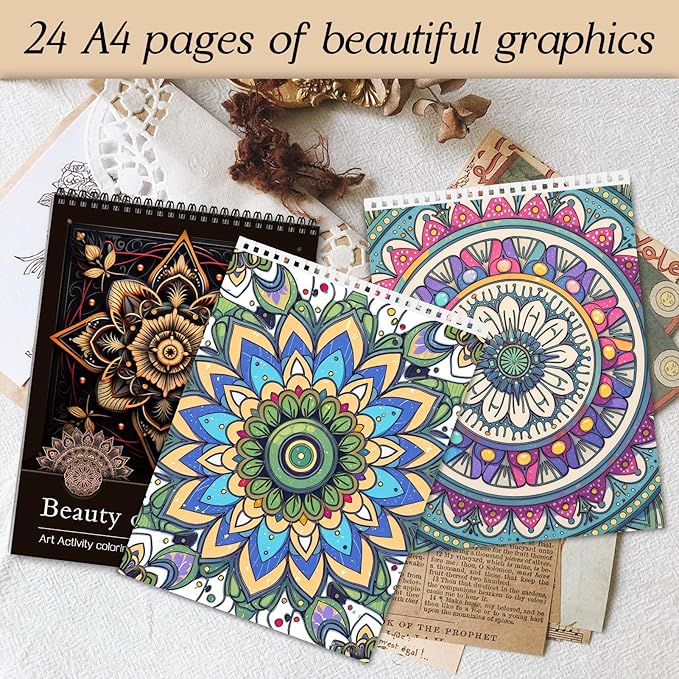 Mandala Coloring Book for Adults Relaxation Coloring Book for Women Spiral Bound Page Printed Single-Sided Thick Paper Gifts Arts and Crafts for Women to Relax 24 Mindfulness Coloring Mandala Pages