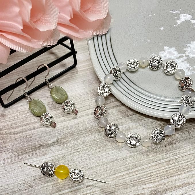 Tibetan Silver Spacer 9mm Flat Beads for Jewelry Making Supplies for Adults Small Seed Bead for Necklace Earring Bracelet Making Kit Bulk Silver Jewelry Set 69pcs