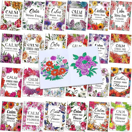 Liliful 72 Pcs Flower Coloring Book Bulk for Adult Calm Supplies DIY Art Stress Relief Drawing Book with Colorful Flower Patterns Favors Goodie Bag Filler and Holiday Gifts