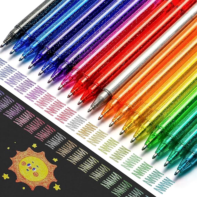 ZSCM 36 Pack Metallic Glitter Gel Pens Set, 18 Colors Sparkle Gel Pens with 18 Glitter Pen Refills in Canvas Bag for Adult Coloring Book Drawing Crafts Scrapbooks Journaling