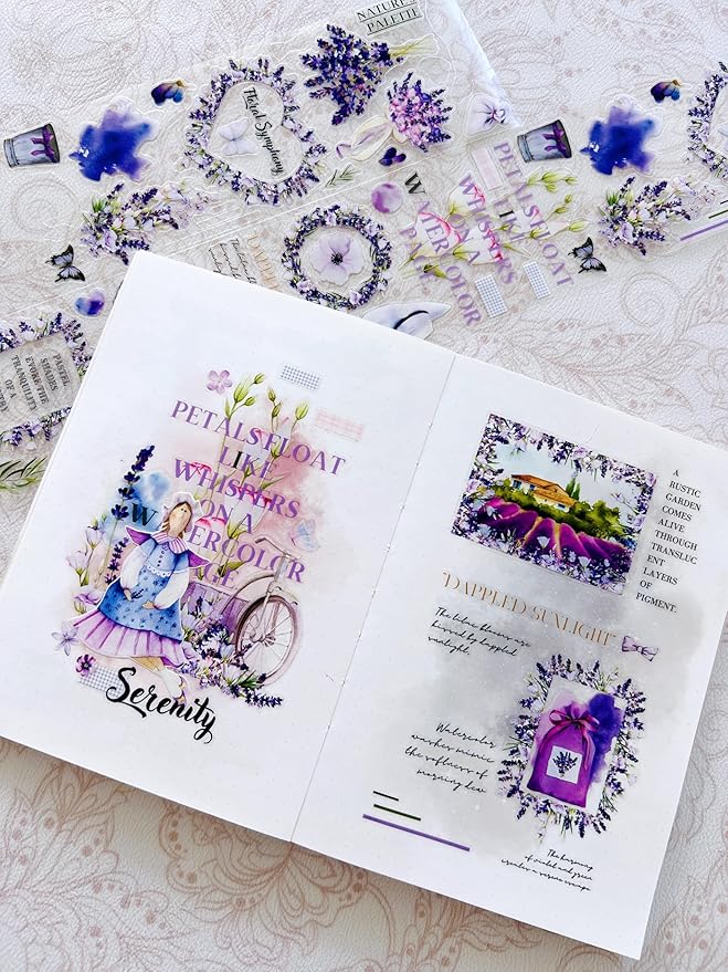 WT Pre-Cut Purple Muse Wide PET Tape, Single Roll, Soft Purple Florals & Handwritten Script, Transparent Decorative Tape for Journaling, Scrapbooking, Bujo, Planner, DIY Crafts, 70mm×5m