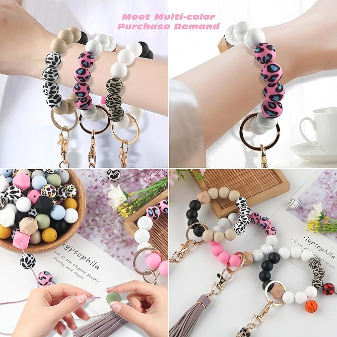 Sunrony 150pcs Silicone Beads for Keychain Making Bracelet Decoration and 15mm Silicone Beads for Pens (Leopard)