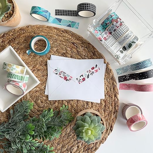Washi Tape Set of 16 Rolls of 15 mm Wide Cute Decorative Washi Tape for Journaling, Scrapbook, Washy Crafts, Bullet Journals, Planners, DIY Décor, Craft Supplies For Adults & Kids (Serenity)