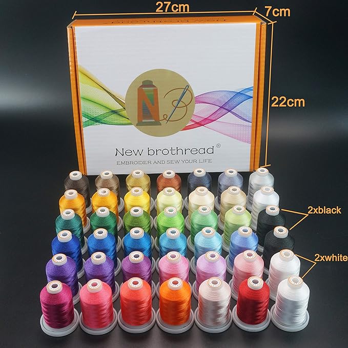 New brothread 42 Spools 1000M (1100Y) Polyester Embroidery Machine Thread Kit for Professional Embroiderer and Beginner Each Spool with Locking Base Resists Thread Tangling