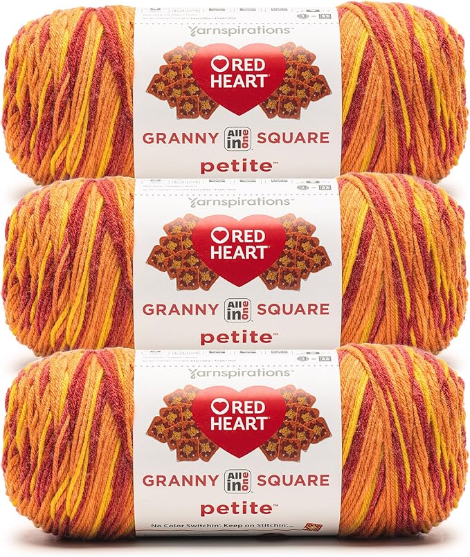 Red Heart All in One Granny Square Petite Pep Talk Yarn - 3 Pack of 250g/8.8oz - 100% Acrylic - #4 Worsted (Medium) - 440 Yards - Knitting/Crochet