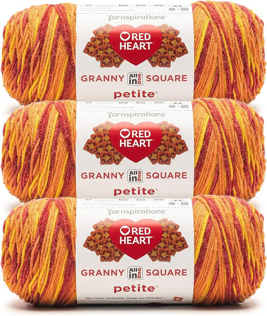 Red Heart All in One Granny Square Petite Pep Talk Yarn - 3 Pack of 250g/8.8oz - 100% Acrylic - #4 Worsted (Medium) - 440 Yards - Knitting/Crochet