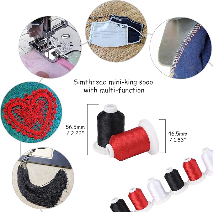 Simthread Embroidery Machine Thread Kit 800Y 21 Spools Black White and Red Colors for Professional Embroidery Design