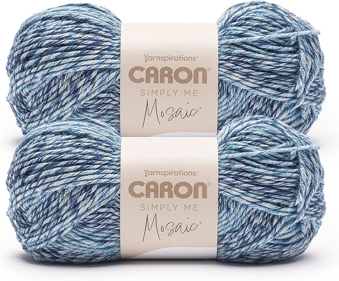 Caron Simply Me Mosaic High Tide Yarn - 2 Pack of 140g/5oz - 62% Acrylic, 20% Nylon, 18% Wool - #5 Bulky - 173 Yards - Knitting/Crochet