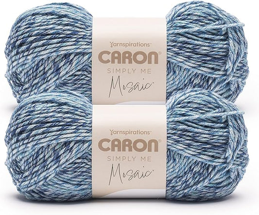 Caron Simply Me Mosaic High Tide Yarn - 2 Pack of 140g/5oz - 62% Acrylic, 20% Nylon, 18% Wool - #5 Bulky - 173 Yards - Knitting/Crochet