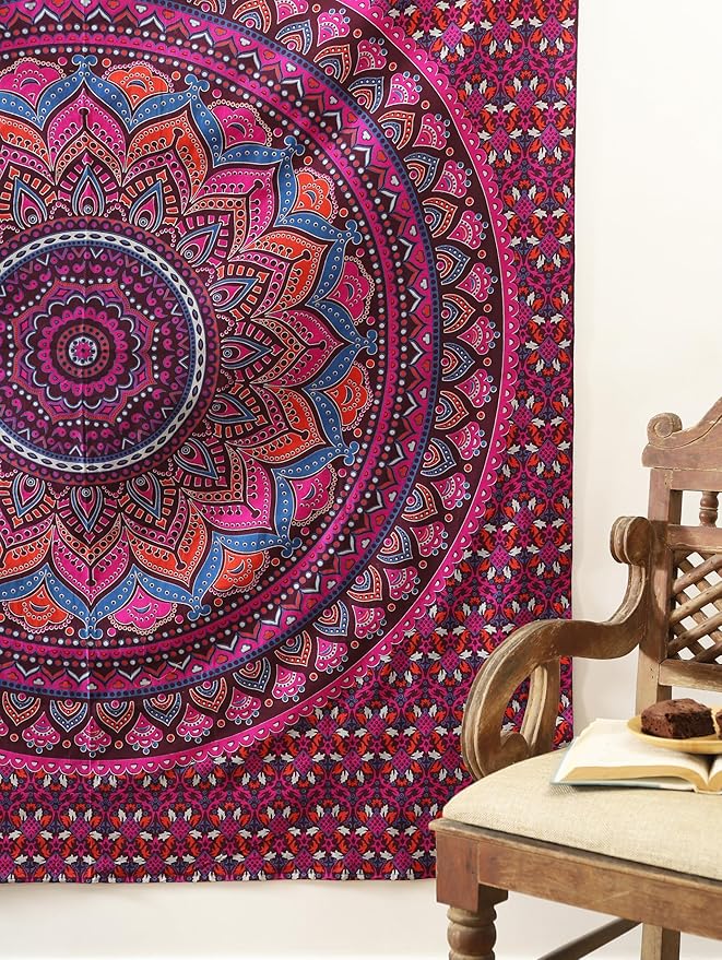 popular handicrafts mandala hippie psychedelic ombre tapestry wall hanging - indian maditation gypsy bohemian hippy dorm room decor purple wine 60x54 inch