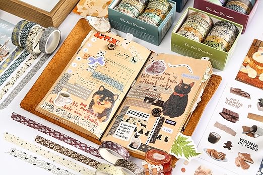 10 Rolls Skinny Washi Tape Set Texture Arts Adhesive Tapes Basic Patterns Decorative Masking Tape Sets for Craft, Kids, Scrapbook, DIY, Gift Wrapping (Style Three)