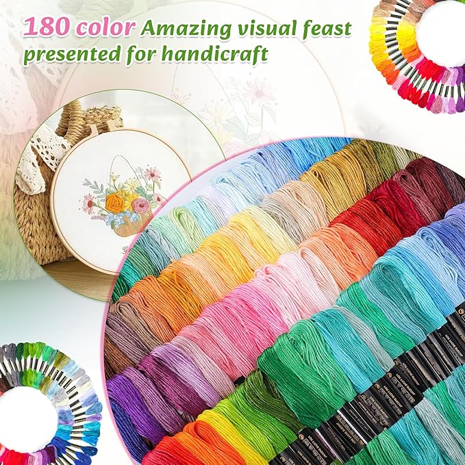 LOVIMAG Embroidery Thread Floss 180p Colors Skeins Friendship Bracelet String Making Bracelets Cross Stitch Kit Supplies Thin Yarn Sewing Patterns Strings Cotton Crochet Braces Wrap Rainbow Crafts