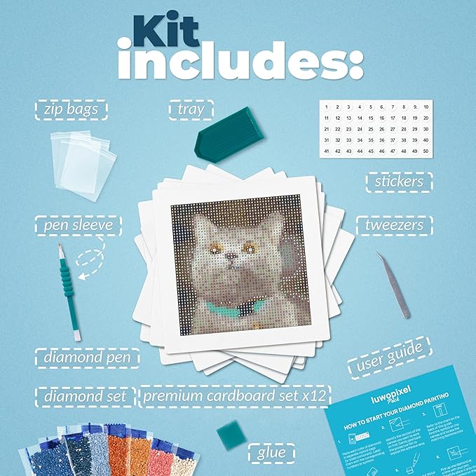 LuwoArte 12 Pack Diamond Painting Kits for Adults – Featuring Funny Meme Cats Designs – Full Drill DIY Paint Gem Art for Adults – Brilliant 5D Diamond Painting Kit – Relaxing Craft for Home Wall Décor