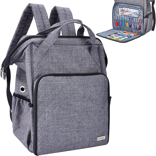 HOMEST Crochet Bag Organizer, Large Capacity Yarn Storage, Knitting Bag for Carrying Projects, Crocheting Hooks, Suppliers, Needles and Accessories, Grey