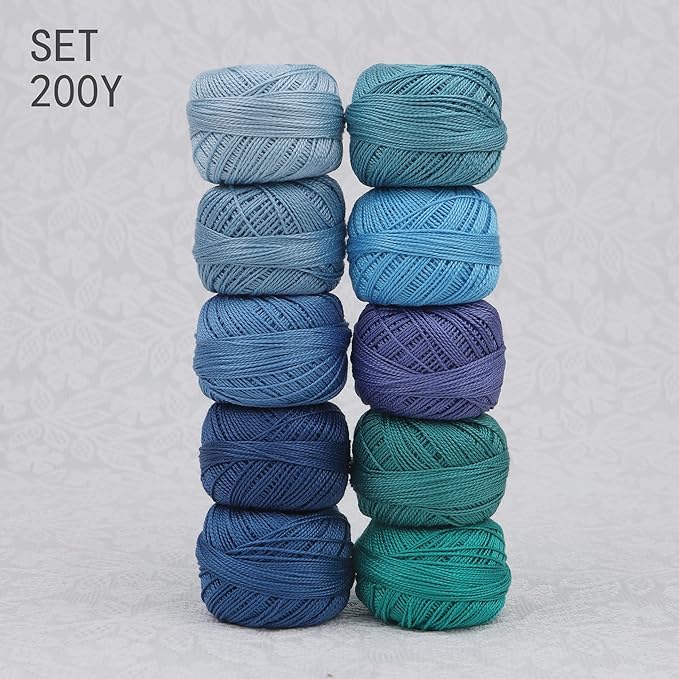 Size 8 Double Mercerized Egyptian Long Staple Cotton Pearl Thread Ball 5 Grams Rainbow Color Embroidery Thread 10 Colors per Box for Crochet Hardanger Cross Stitch Hand Embroidery (Set Y)