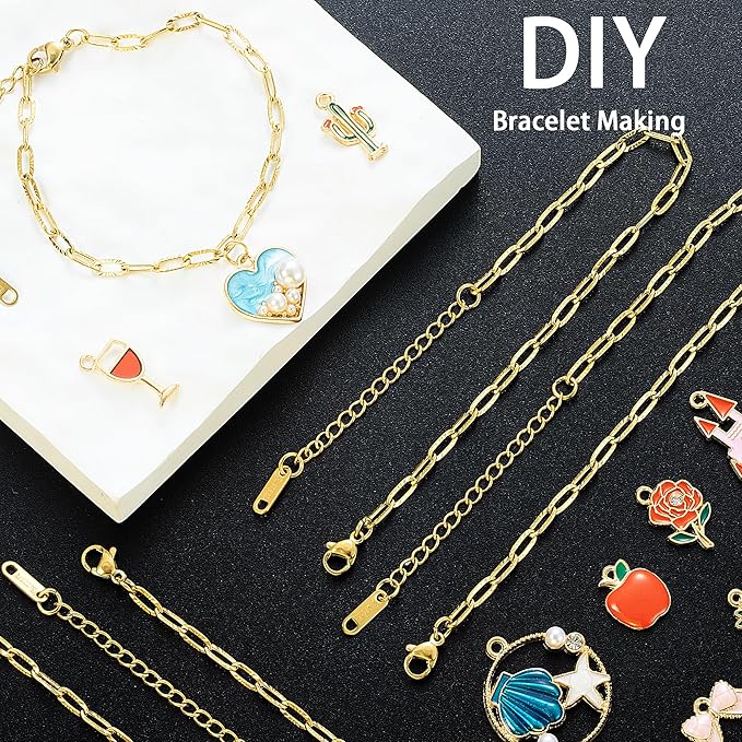 Wurosi 12PCS 18K Gold Plated Embossed Bracelet Chains 6.3Inch Gold Charm Bracelet Chains for Women DIY Jewelry Making
