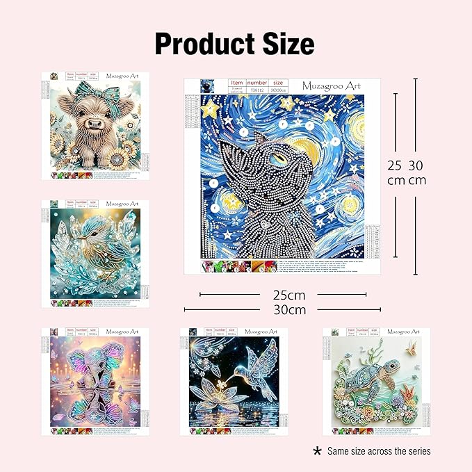 Muzagroo Art Animals Diamond Paintings Kits for Adults, Special-Shaped Diamond Art Kits for Beginners, Hand Crafts Sea Turtle Diamond Dot Kits Bird Gem Art 12x12 inches 6PCS (Animals)