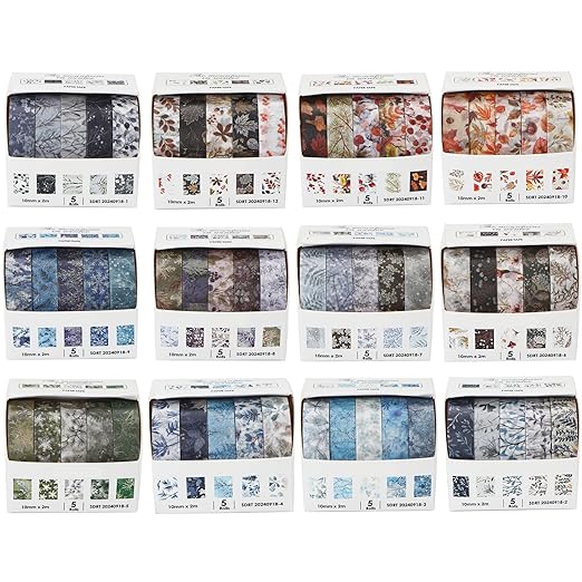 yubx flowers washi tape set 60 rolls leaves patterns decorative skinny snow masking tapes for arts, diy crafts, journals, planners, scrapbook, wrapping (winter)