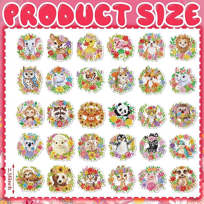Xuhal 30 Pcs Spring Animal Diamond Painting Magnet Flower Animal Diamond Art Magnet Kits for Adults Floral Wreath Elephant Refrigerator Magnetic Sticker 5D Rhinestone Fridge Sticker for DIY Craft Gift