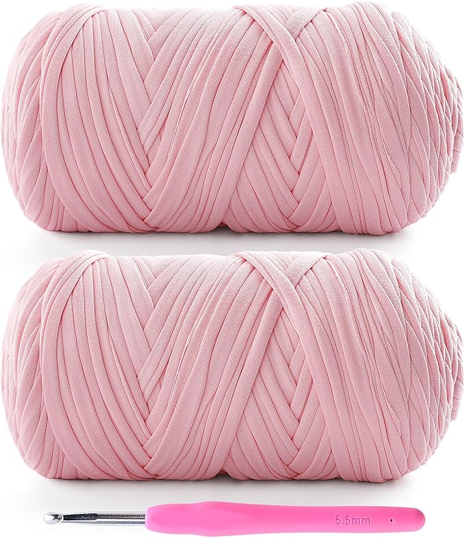 2 Pack T-Shirt Yarn for Crochet - 800 g/260 yds, Soft Elastic Fabric, Sakura Pink