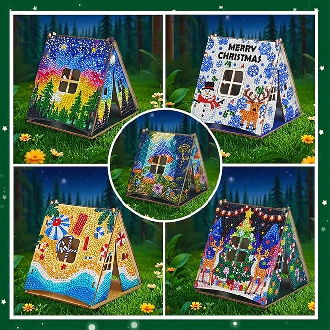 Party Ready 3D Diamond Painting Tent Craft Kit with LED Lights – Full Drill Crystal Mosaic Wood Puzzle, DIY Holiday Decorative Art for Home Display (Beach Tent)