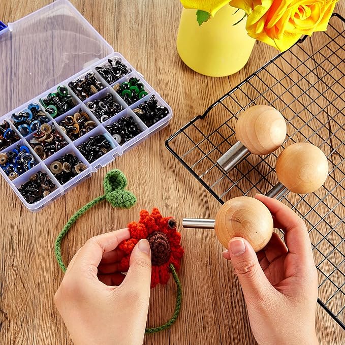 Amylove 3 Pcs Safety Eye Tool Auxiliary Tool for Attaching Safety Eyes for Crocheting Crochet DIY Stuffed Animal Install Doll Making Supplies Craft, 3 Size
