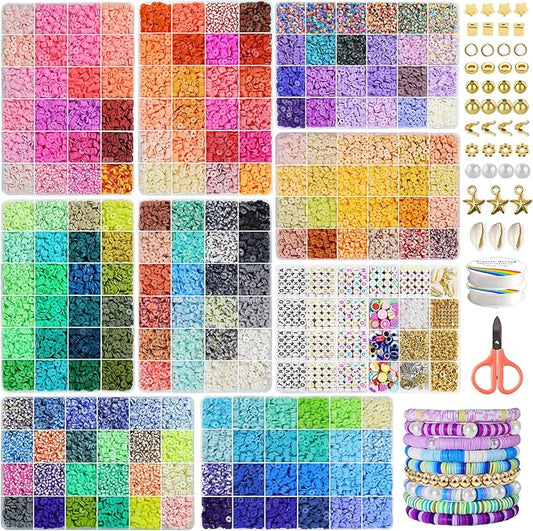 Redtwo 30000 Pcs Clay Beads Bracelet Making Kit, 9 Boxes 192 Colors Friendship Bracelet Kit Flat Polymer Clay Beads for Jewelry Making, Crafts Gift for Girls Ages 6-12