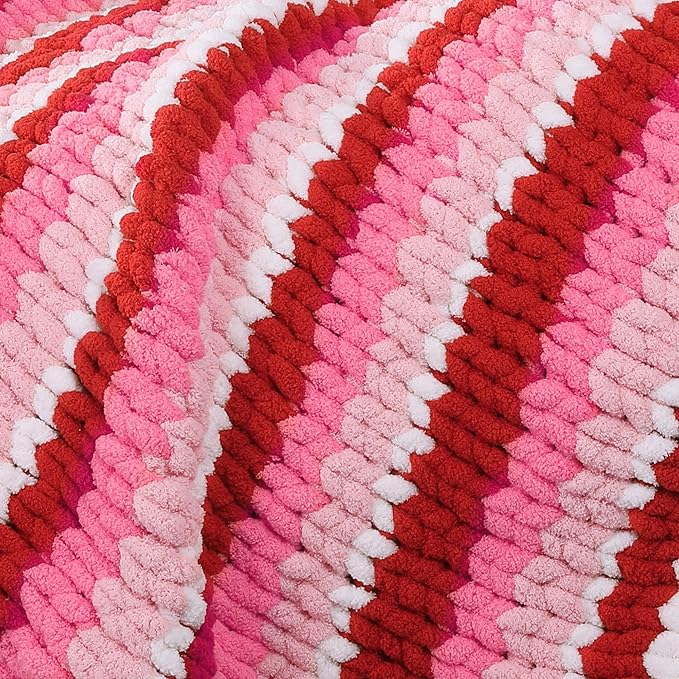 MABOZOO Assorted Chunky Yarn for Crocheting, Fluffy Chenille, Soft Plush, Giant Thick Yarn - Red Multi (31.7 yds, 8 oz Each Skein)