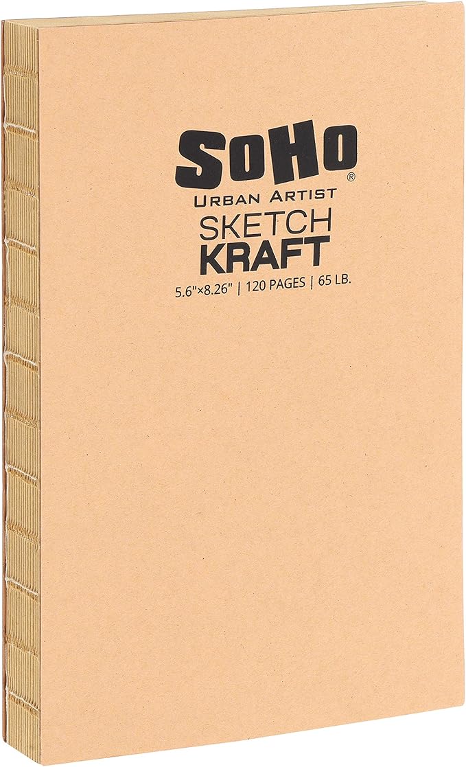 SoHo Urban Artist Open Bound Sketch Pads - Open Coptic Bound Sketch Pads for Drawing, Calligraphy, Any Dry Media, & More! - [Kraft - 5.6x8.26 - Single]