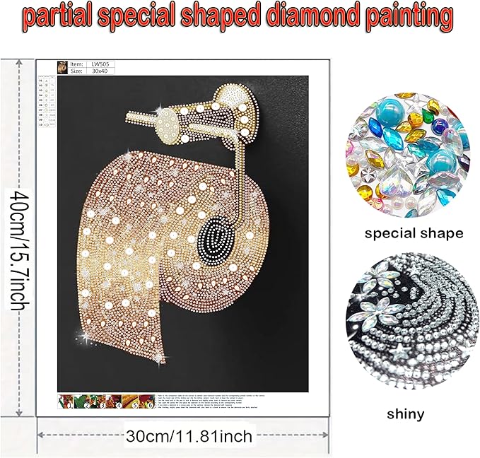 KUFWKEY Toilet Tissues Diamond Art Kit for Adults,Diamond Painting Kits for Beginners,5D Special Shaped Diamond Art Painting,DIY Handicrafts,Mosaic Crafts for Adults,Bathroom Decor,11.81x15.7 inch