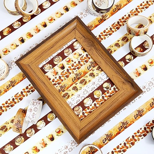 12 Rolls Washi Tape Set,6 Design Coffee Themed Decorative Tape Vintage Watercolor Brown Cafe Masking Tape for Journaling Supplies, Junk Journal, Scrapbooking, DIY Arts & Crafts, Gift Wrapping