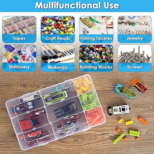BTSKY 2 PCS Plastic Washi Tape Organizer, Adjustable 15-Grid Compartment Washi Tape Storage Case, Clear Sticker Storage Box for Scrapbook Organizers and Storage, Universal Jewelry Box Bead Organizer