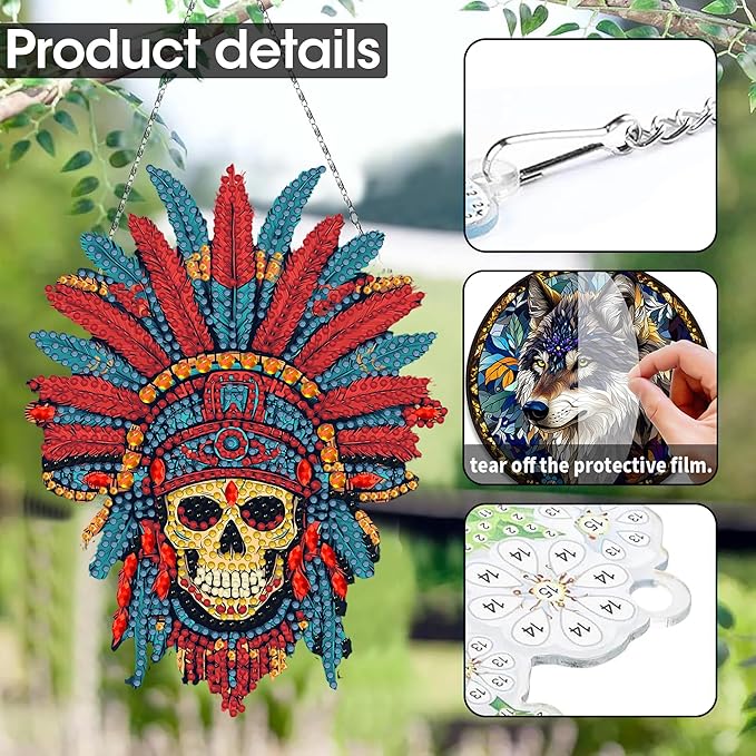 SKRYUIE Skeleton Hanging Diamond Art Kits for Adults Pendant Suncatcher, Special Shaped Crystal DIY Pearl Diamond Painting Kit, Gift for Mother Spring Summer Window Wreath Decor 7.91 x 6.1 Inch A4