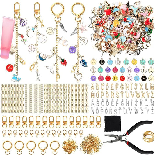 SUTROMA Lip Gloss Charm Keychain Kit - 776pcs Bag Charm Kit with 228 Charms 20 Keychain Clips 60 Extender Chains & Jewelry Plier - DIY Jewelry Making Supplies for Keychains and Purse Charms