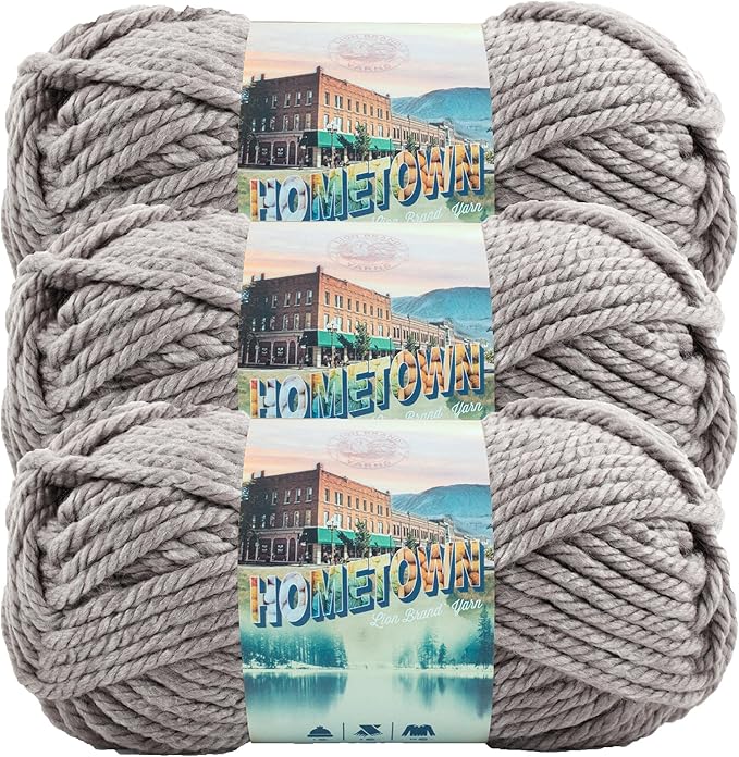 Lion Brand Yarn Hometown Yarn, Super-Bulky Yarn for Knitting, Crocheting, and Crafting, 3 Pack, Dallas Grey