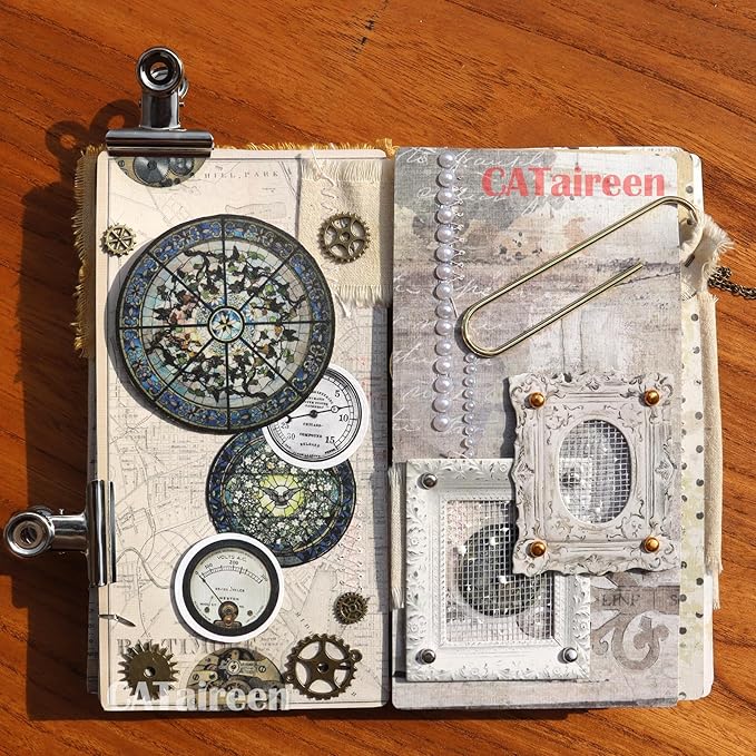 Decoupage Paper for Junk Journal TN Traveler's Notebook by CATaireen Double-Sided Vintage Scrapbook Supplies Linen Paper Bookmark Tag Art Bullet Ephemera Cards Kit 24 Sheets