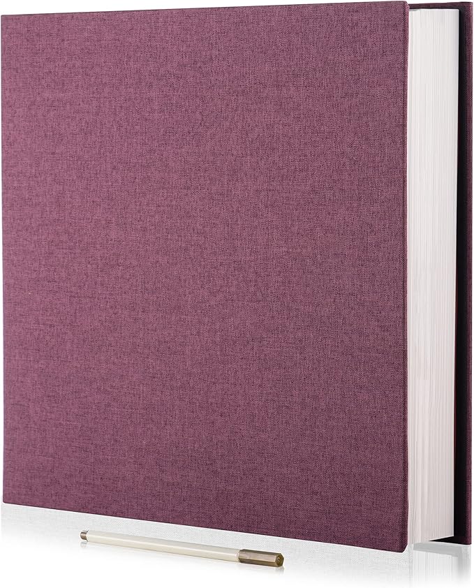 Large Photo Album Self Adhesive 4x6 5x7 6x8 8x10 Pictures Scrapbook Magnetic Album DIY Scrap Book 60 Sticky Pages Linen Cover DIY Photo Album with A Metallic Pen and DIY Accessories(Purple)