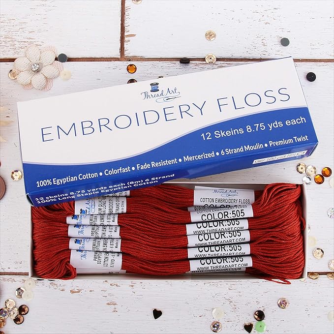 12 Skeins ThreadArt Premium Egyptian Long Fiber Cotton Embroidery Floss | Rust | 6 Strand Divisible Thread 8.75yds Each for Hand Embroidery, Friendship Bracelets, Cross Stitch and Crafts