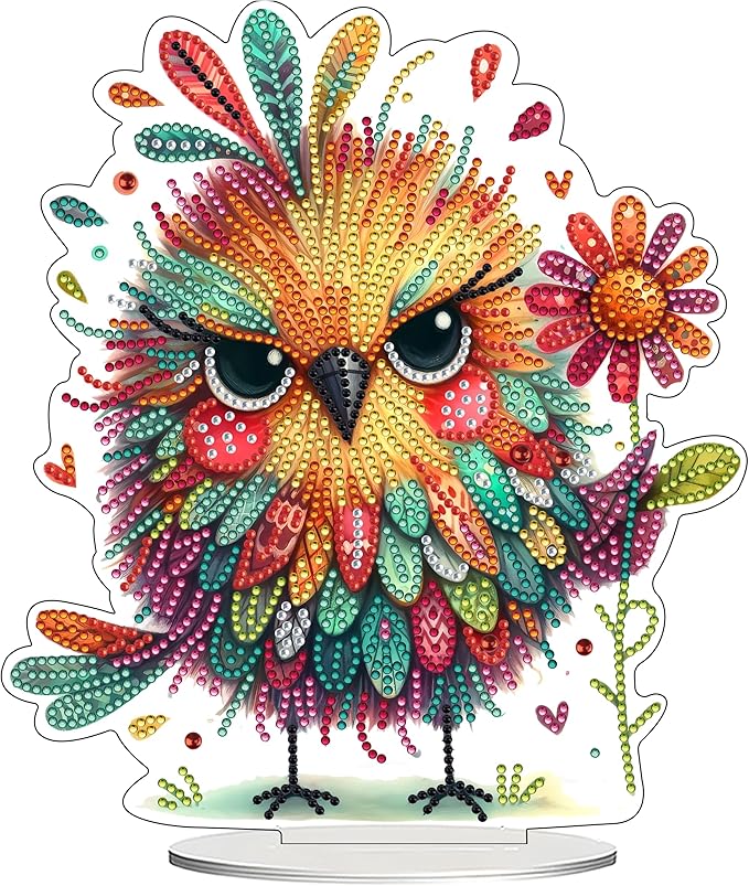 JJFox DIY Tabletop Diamond Art Painting Kit，Double Sided Desktop Ornament Special Shaped Rhinestone Desk Placement Ornament，Home Stand Up Gem Painting Craft Kit，Gift (Bird)