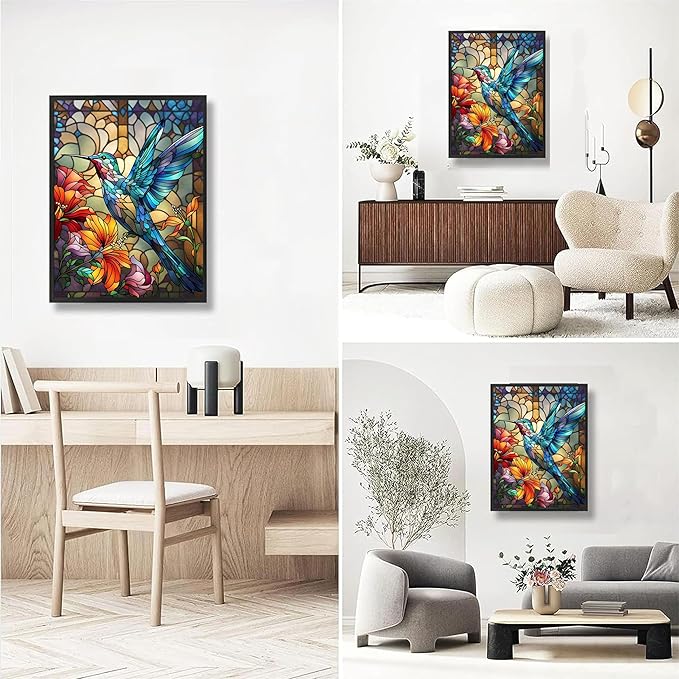 Hummingbird Paint by Numbers for Adults with Framed Canvas - with Wooden Easel, Paint by Number on Canvas, DIY Acrylic Oil Painting Kits with Brushes Nice Gift Box for Home Wall Decor (12x16 inch)