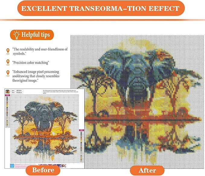 igoodom Diamond Art Kits for Adults, Elephant Diamond Painting Kit, Full Drill Round Elephant Diamond Art Kits, DIY Gem Art and Crafts for Home Wall Decor Gift 14x14inch