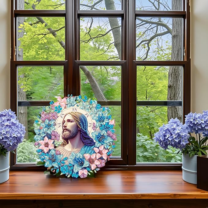 Apomelo Diamond Art Kit for Adults Jesus, Special Crystal Gem Diamond Art Hanging Pendant Kit for Decor, Jesus in Flowers