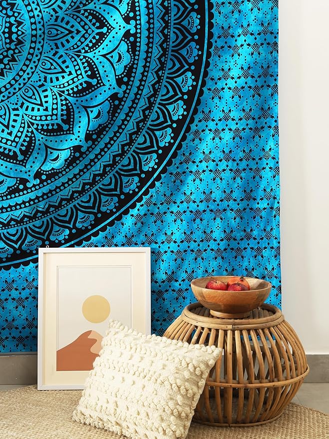 popular handicrafts queen mandala hippie hippy tie dye psychedelic ombre tapestry wall hanging - indian maditation gypsy bohemian dorm room decor tarqouise 81x88 inch