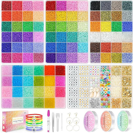 Friendship Bracelet Kit 3mm Seed Beads, 30000 Pcs 8/0 96 Colors Small Glass Beads Embroidery Kit with Letter Bead Charms for Jewelry Making Gifts Necklaces Waist Beads DIY Arts and Crafts for Adults