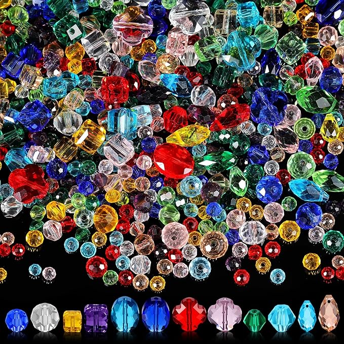 Kigeli 1280 Pcs Glass Beads Bulk Assorted Crystal Beads for Jewelry Making Faceted Teardrop Rondelle Briolette for DIY Crafts Necklace Wristband Earring Kit(Fashion,Multicolor)