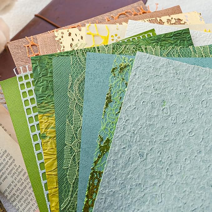30 sheets Christmas Handmade Textured Scrapbook Paper&Mesh Fabric set - Unique Craft Mulberry Special Rice Paper Mix for Scrapbooking Junk Journaling Supplies Card Making Collage,A5 5.8x8.2 Inch
