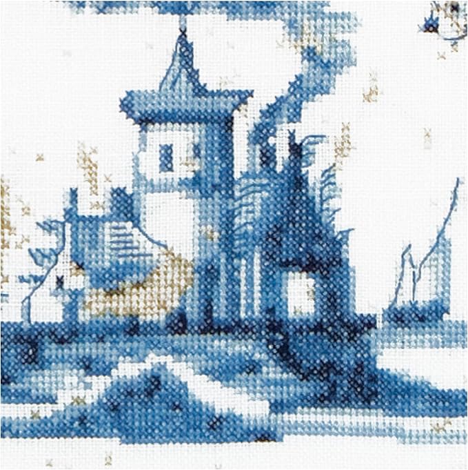 Thea Gouverneur - Counted Cross Stitch Kit - Antique Tiles Villages - Aida - 18 Count - Embroidery Kit for Adults - DMC Embroidery Threads and Other Cross Stitch Supplies Included - 484A